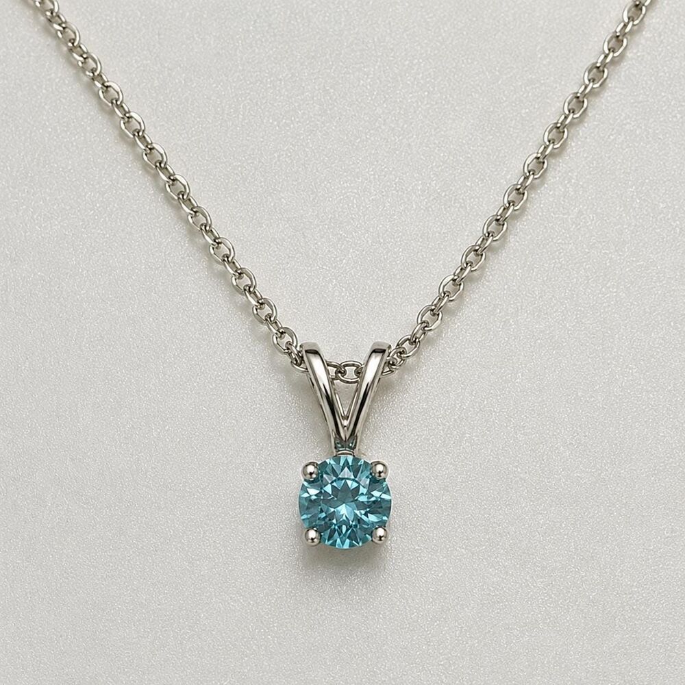 Blue Diamond Pendant 0.56ct Lab Created 14K White Gold Necklace